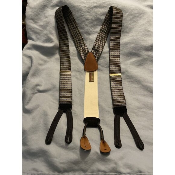 Vintage Trafalgar Silk & Leather Y2K 2000 Braces Suspenders Adjustable‎ Size - Picture 7 of 13
